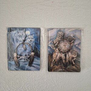 Vintage Bergsma Galleries Native American Wolf Bear Eagle 3D Magnet Set of 2